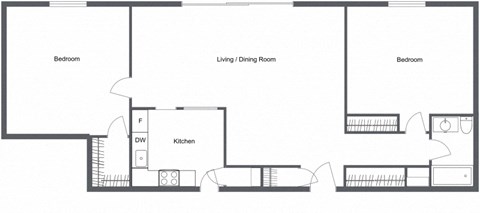 2 Bedroom 1 Bath floor plan image